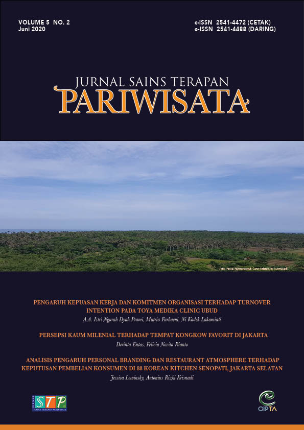 					View Vol. 5 No. 2 (2020): Jurnal Sains Terapan Pariwisata
				