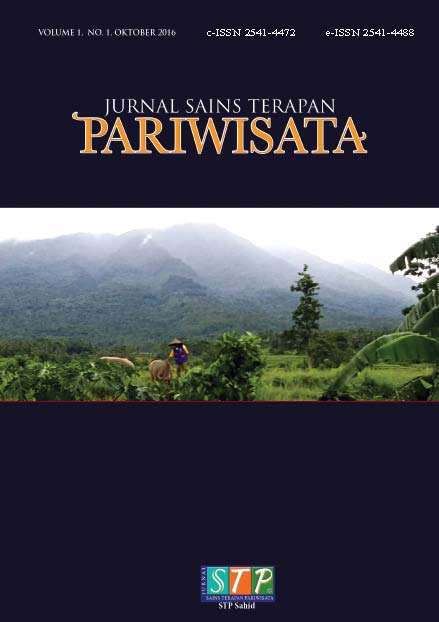 					View Vol. 1 No. 1 (2016): Jurnal Sains Terapan Pariwisata
				