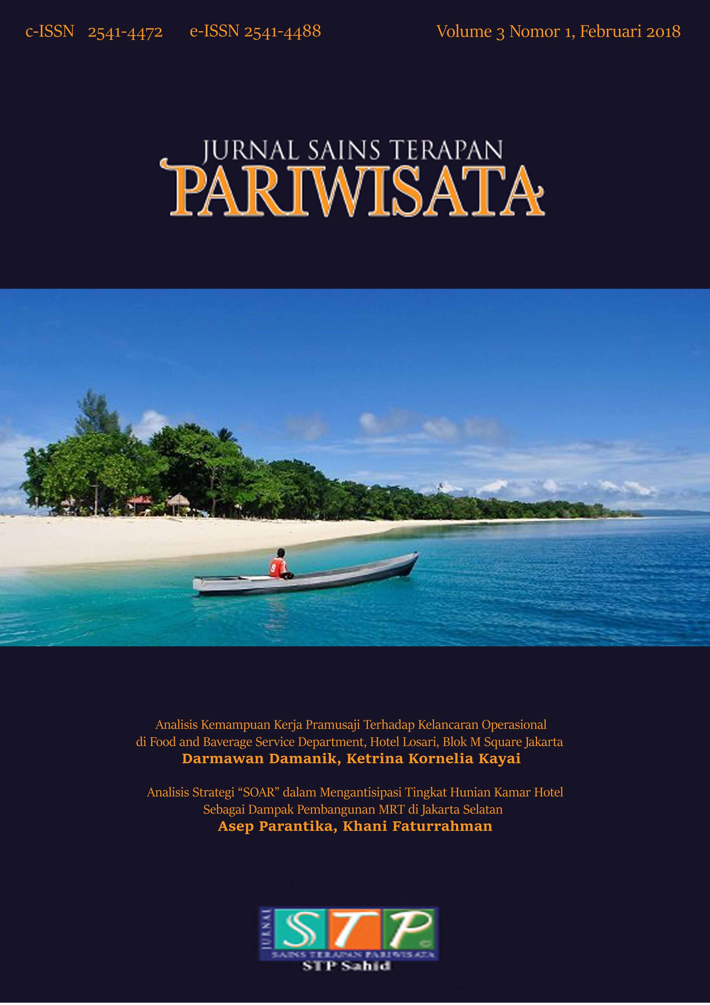 					View Vol. 3 No. 1 (2018): Jurnal Sains Terapan Pariwisata
				