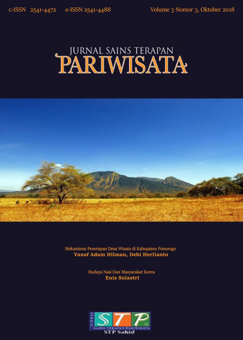 					View Vol. 3 No. 3 (2018): Jurnal Sains Terapan Pariwisata
				